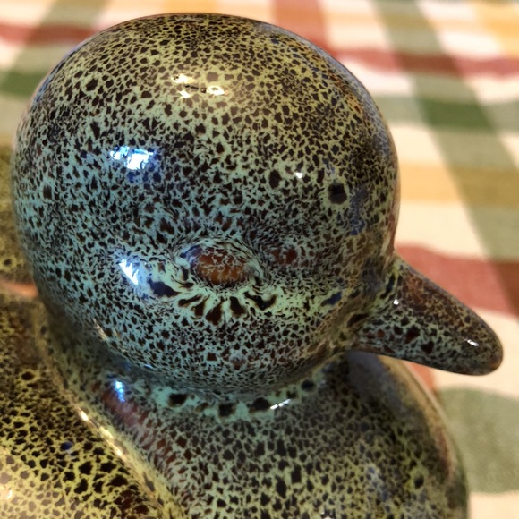 Ceramic ducks mallard water birds mottled green glaze. - Picture 9 of 9